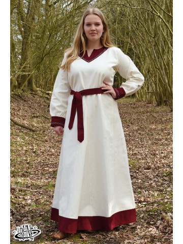 Jona viking dress - Natural/Wine red